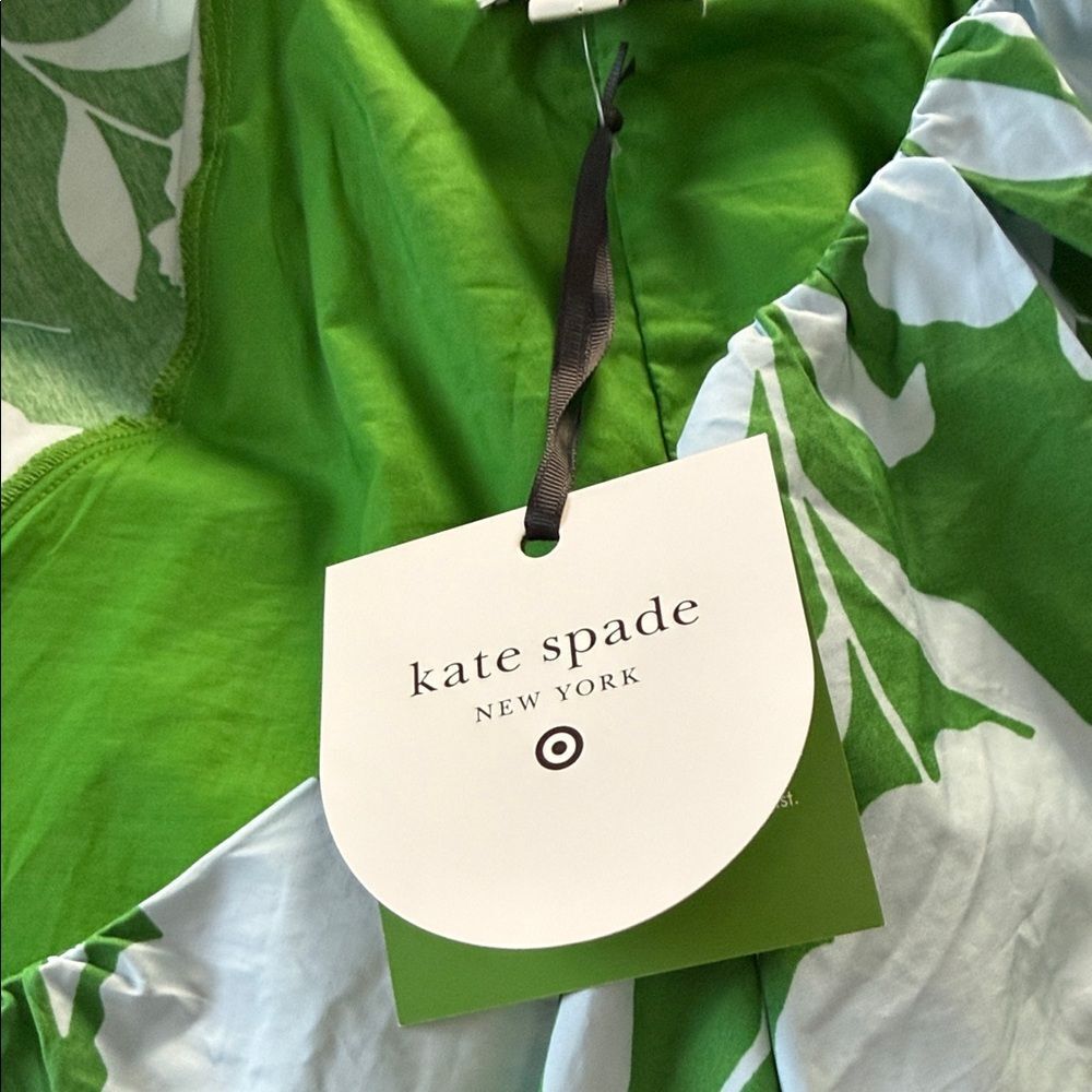 Kate Spade Floral Dress Green Cotton V Neck Balloon Sleeve XXL Plus - Picture 10 of 12